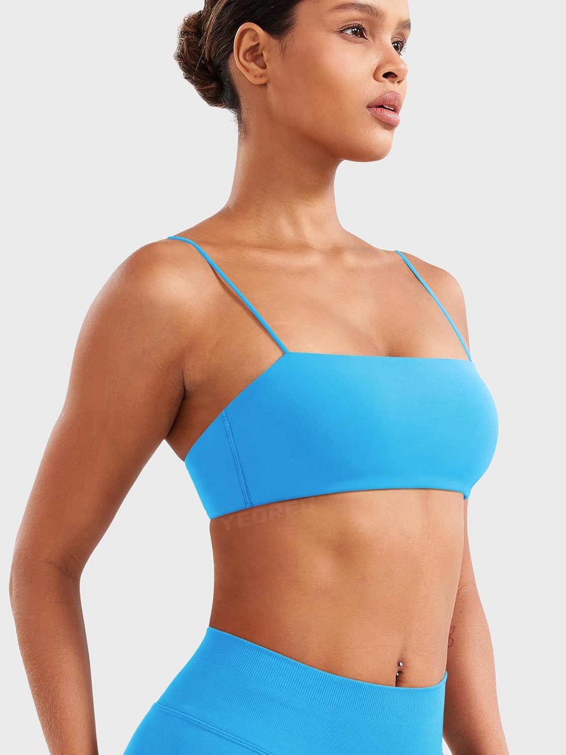 YEOREO Women's Spaghetti Strap Sports Bra Enidy Square Neck Yoga Wireless Low Impact Padded Seamless Cami Crop Top - Image 3