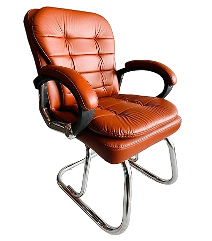 KITHANIA Ergonomic Director Reception Office Visitor Home Study Leatherette Chair with arm Rest and Double Support Steel Frame with Cushioned seat Back (Pack of 1)(Best Item at Low Cost) (Brown)