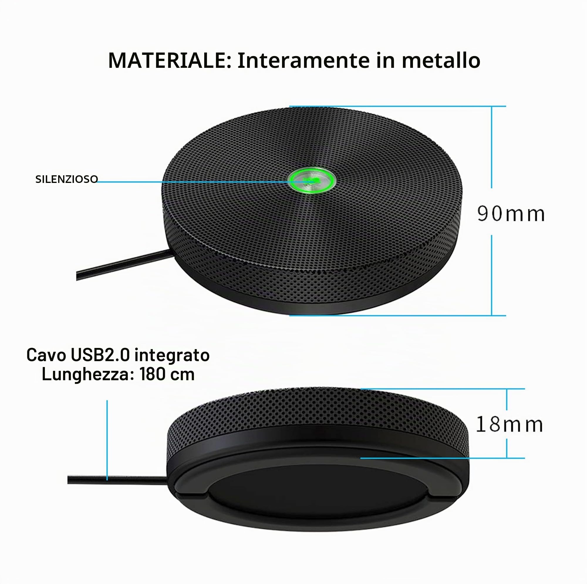PowerMic - Microfono da conferenza telefonica a 360°, in metallo, con cancellazione dell'eco e del rumore, per sala riunioni o ufficio del telelavoro