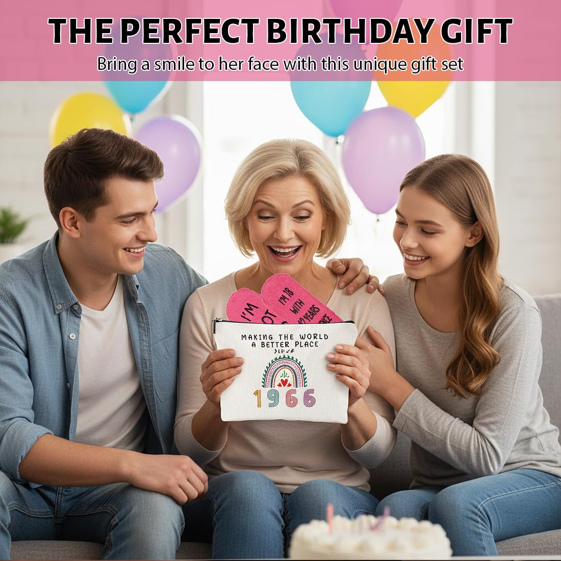 2 Pcs Beauty Case Perfetto Per Il 60º Compleanno, Ideale Come Regalo, Regali di Compleanno per Donne, tra Cui Borsa per il Trucco e Calzini di Compleanno Ideali per Donne (1966-60 anni)
