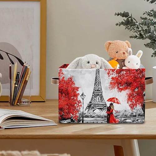 Miniatura 6 de Cesto de almacenamiento rectangular de la Torre Eiffel, cesta de almacenamiento de tela de dibujos animados, cesta de almacenamiento con asas para