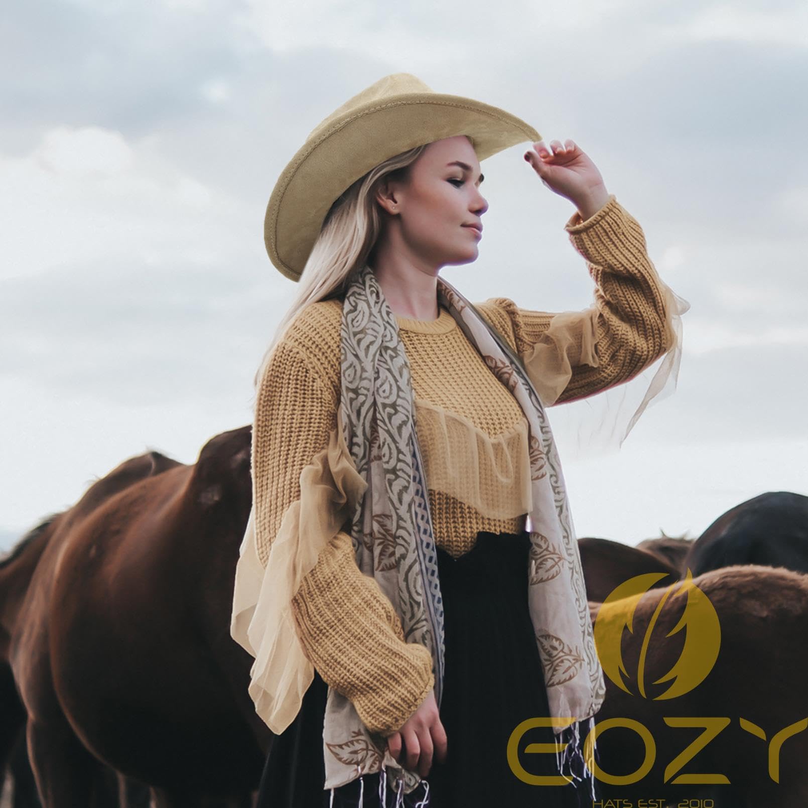 EOZY Chapeau de cowboy en daim style occidental pour homme et femme - Chapeau vintage amovible - Chapeau en daim - Chapeau country musique festival - Protection légère contre la pluie