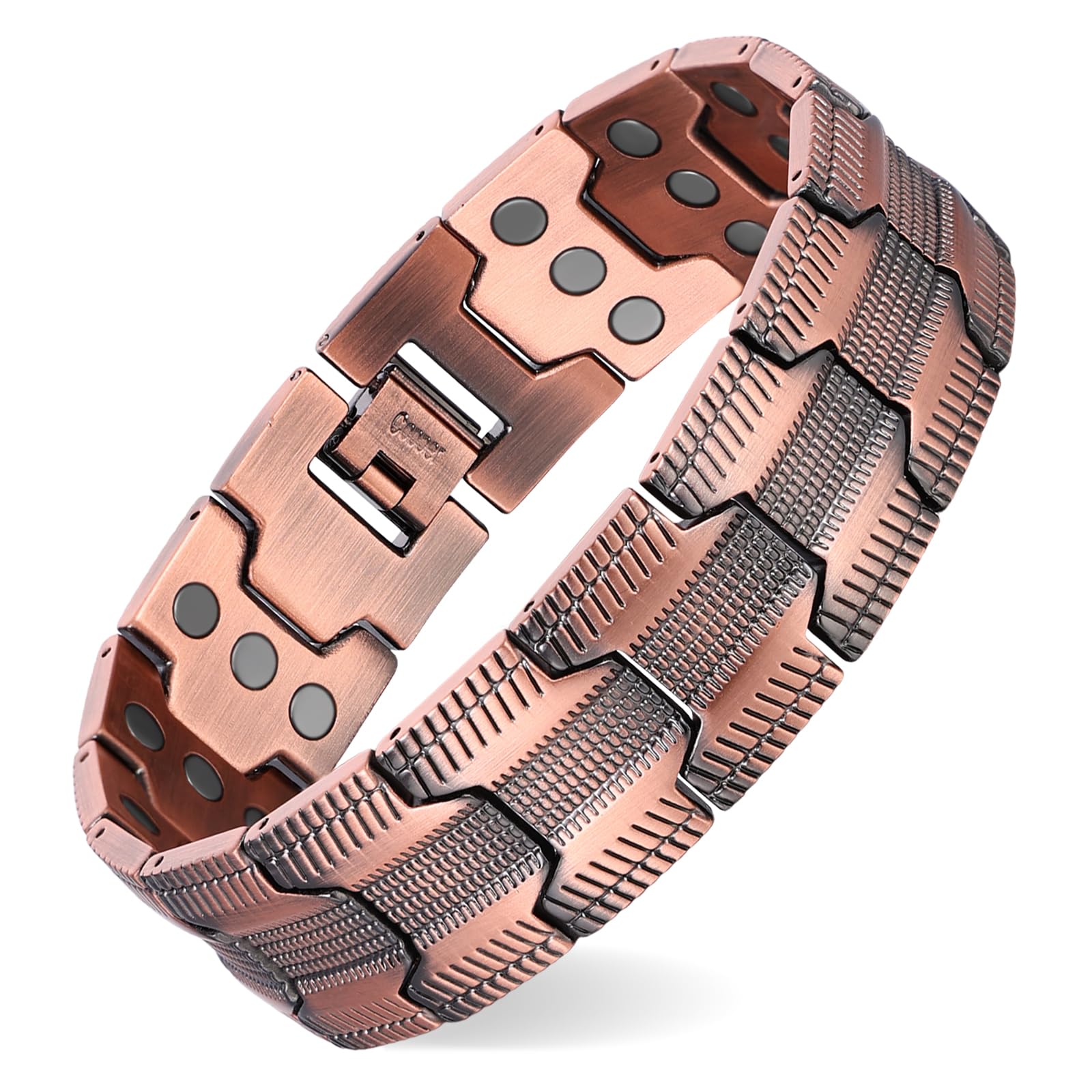 MagEnergy Bracelet en cuivre pour homme - Trois aimants ultra puissants - Design masculin - Bracelet magnétique en cuivre pur - Longueur réglable avec outil de réglage de la taille, Eine Grösse