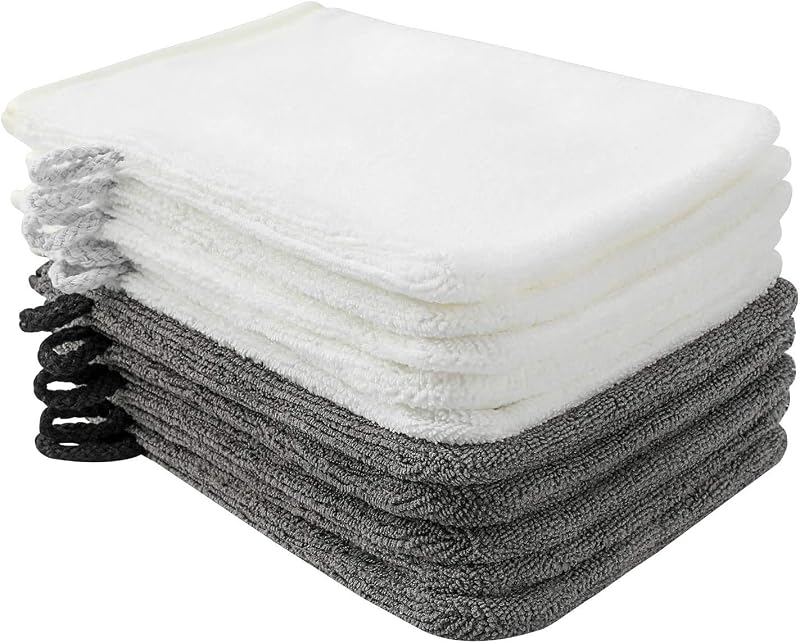 PHOGARY Luvas de microfibra para banho, 10 unidades, brancas e cinzas, 20,32 x 15,24 cm