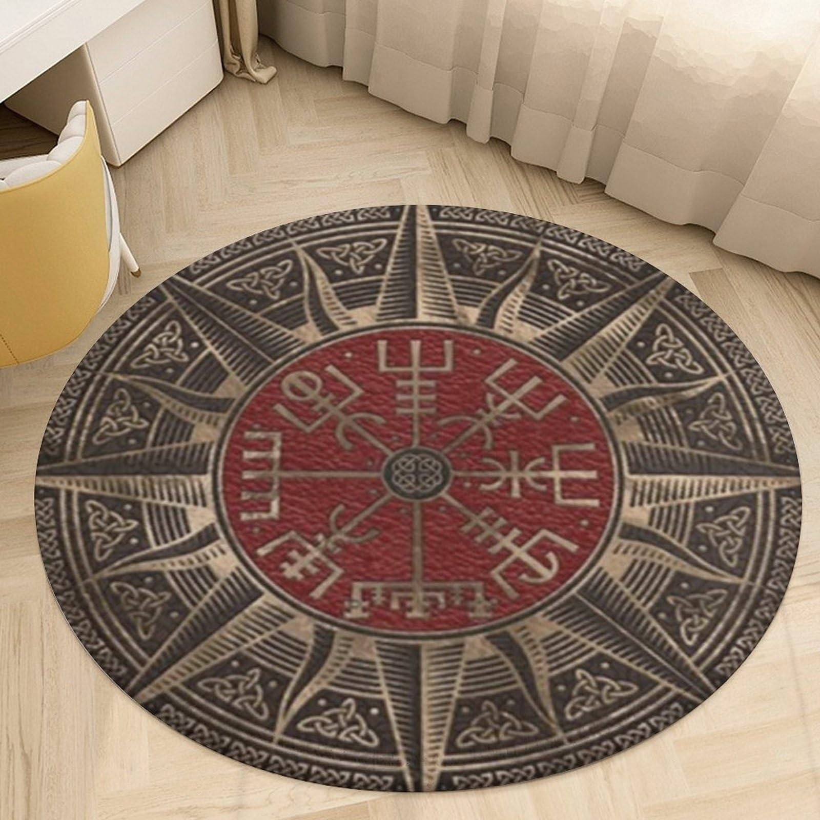 Tapis flanelle viking lavable en machine coussin chaise rond