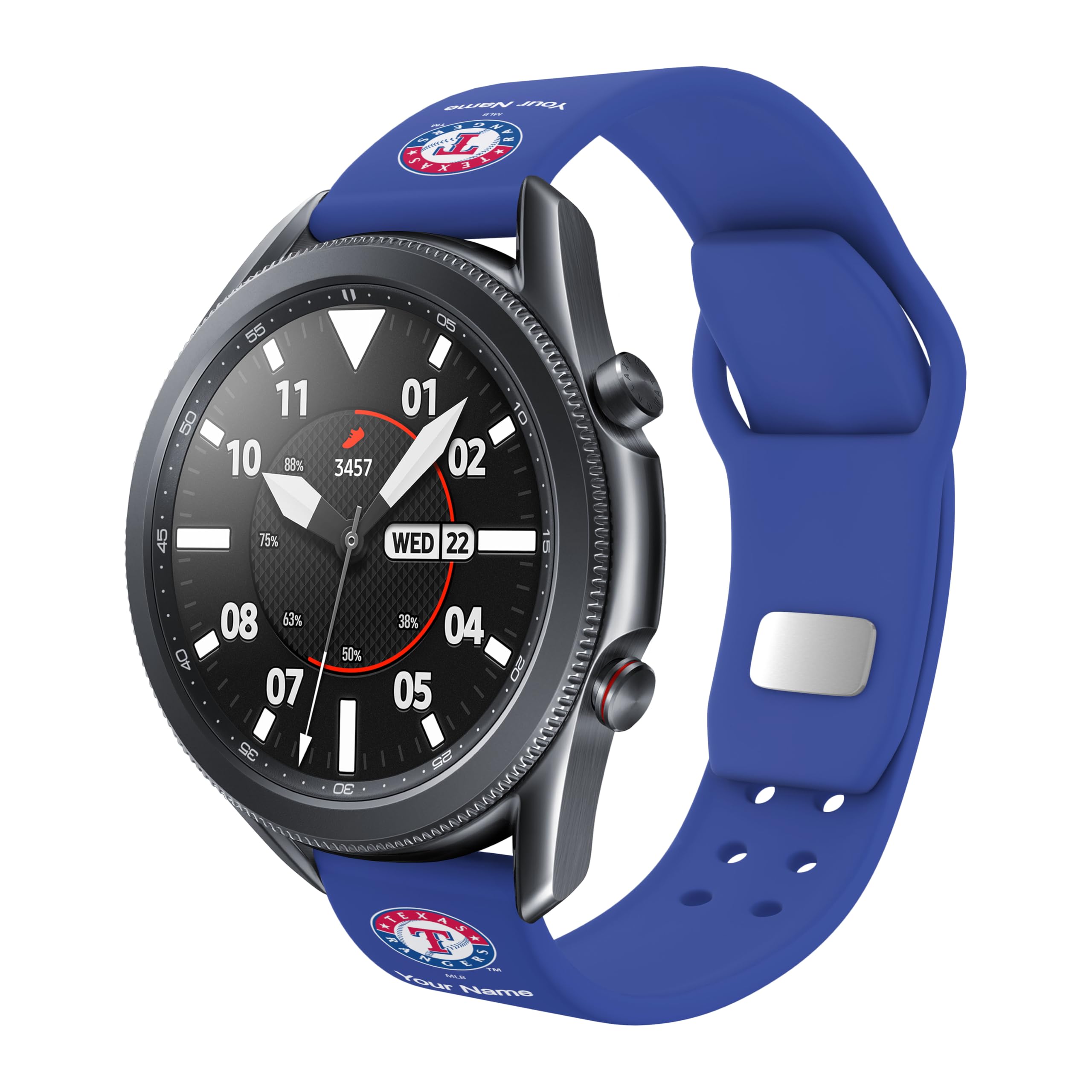 Game Time Texas Rangers HD Custom Name Watch Band Compatible with Samsung Galaxy Watch and more (20mm Long Blue)