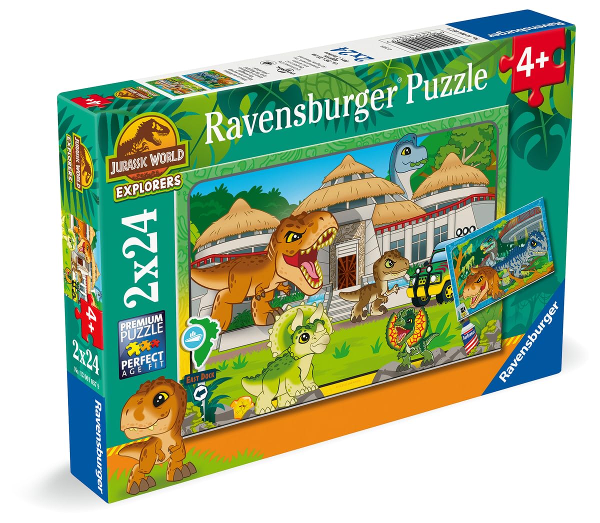 Ravensburger - Puzzle Jurassic World Explorers, Idea Regalo per Bambini 4+ Anni, Gioco Educativo e Stimolante, 2 Puzzle da 24 Pezzi, 26x18 cm