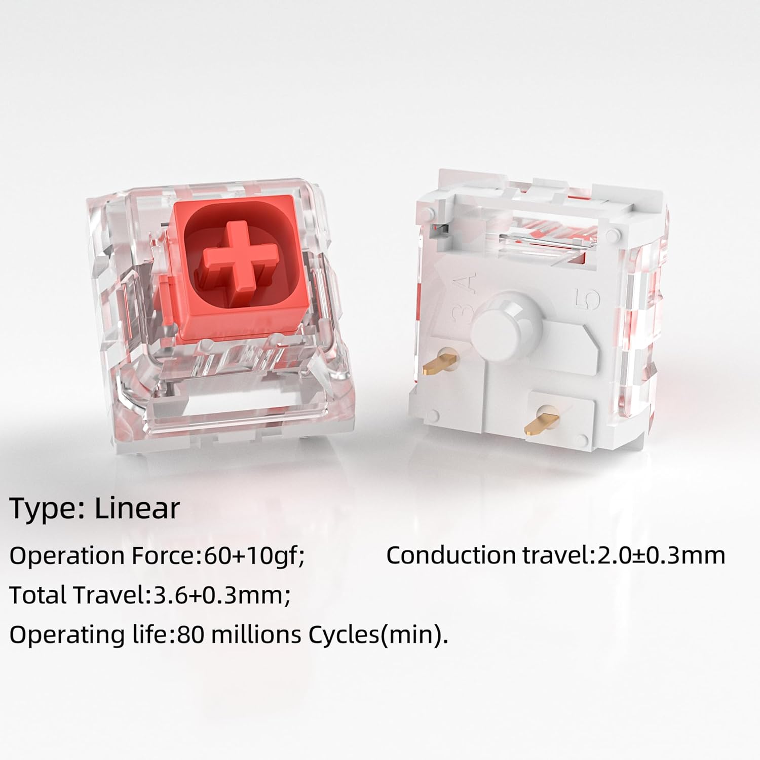 Kailh Box Red Switches for Mechanical Keyboard,3-Pin 45gf Linear/Factory Lubed/Dust&Waterproof Switches(Kailh Box Red,72Pcs)