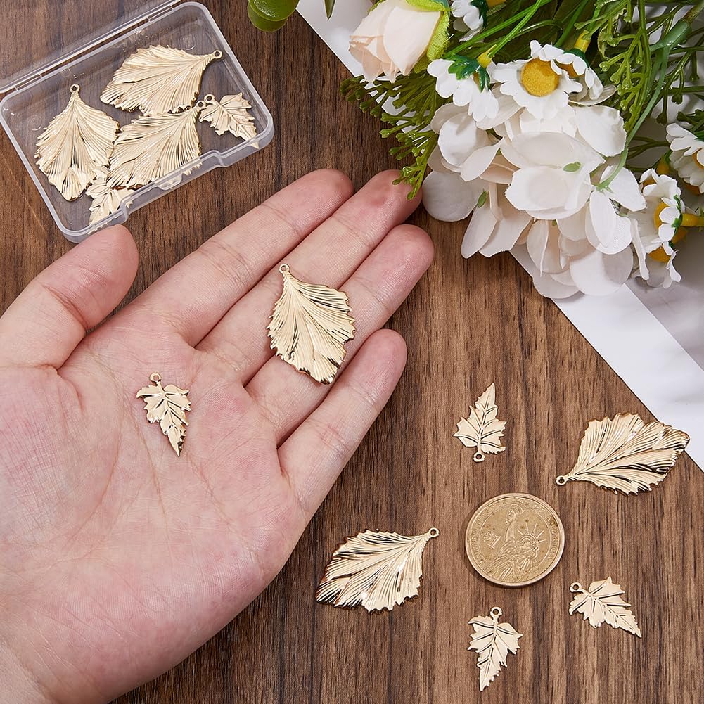12PCS 18K Gold Plated Leaf Charms 2 Styles Gold Metal 3D Brass Leaves Pendants Charms for Jewelry Making Necklace Earring Craft Supplies with 1-1.2mm Holes - Image 3