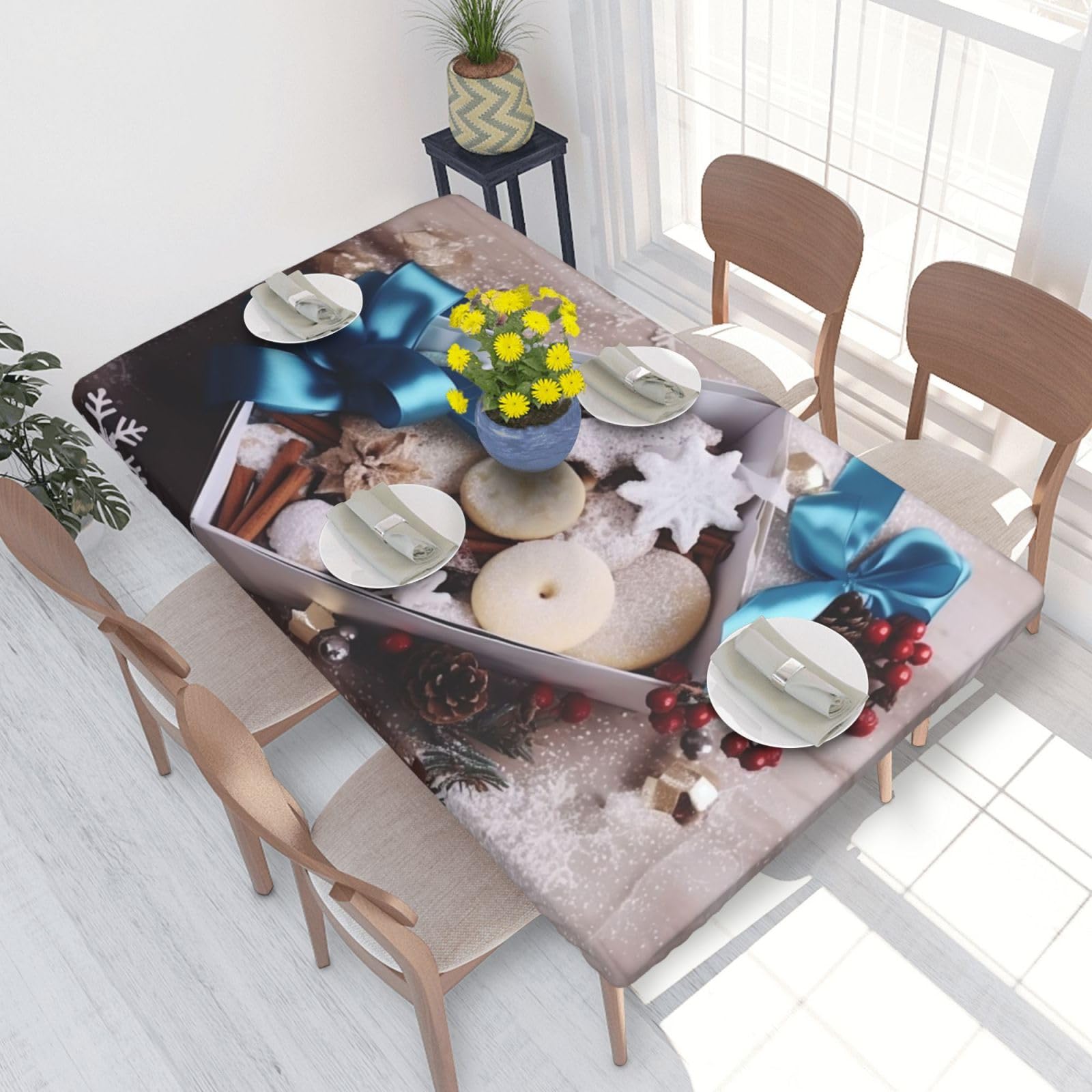Merry Box Waterproof Square Table Cover Elastic Fitted Tablecloth Oil Proof Table Protector For 4ft Table