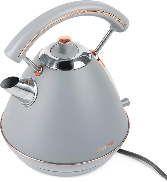 Salter EK3643GRG Pyramid Kettle. 1.7 Litre, 3000W, Grey/Rose Gold Edition, 360 ° Swivel Base For Left & Right Handed Users, Auto Shut Off, Boil Dry Sensor, Rapid Boil, Strix Controller