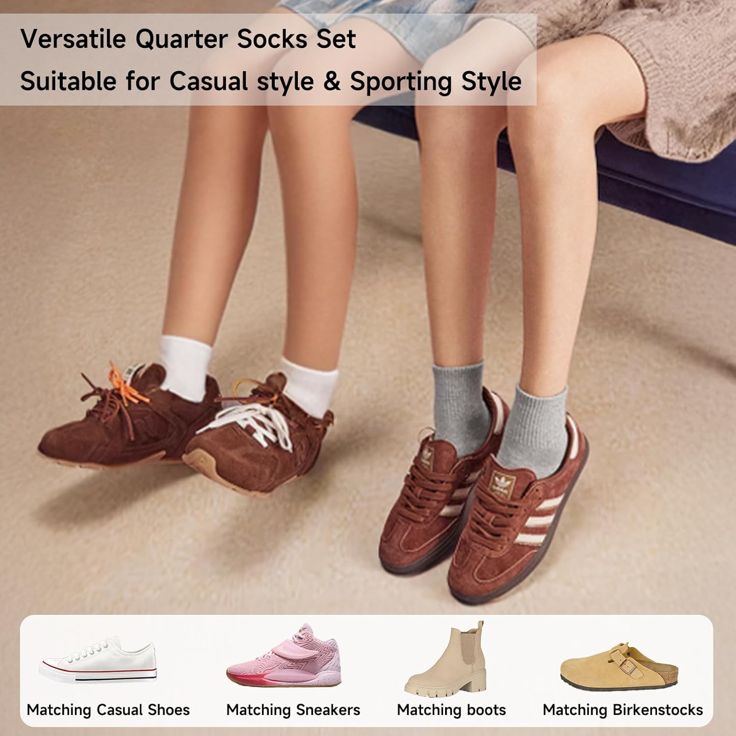 Heatuff Womens Ankle Quarter Socks Cotton Striped Athletic Casual Mini Crew Socks for Women (5 Pairs) - Image 3