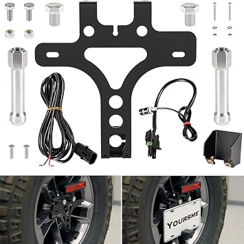 License Plate Relocation Kit for Jeep Wrangler JL JLU 2018-2024, Rear Spare Tire Mount License Plate Relocator Bracket with Plate Illuminate LED Light Wiring Harness & Connectors