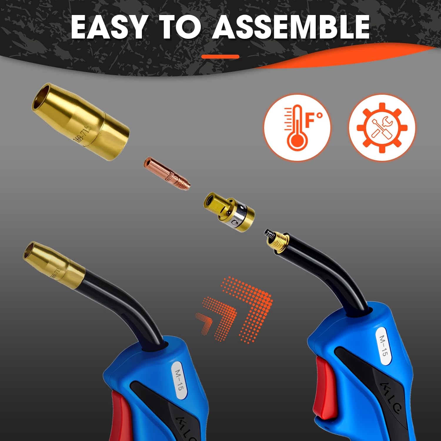 150Amp MIG Welding Gun Replacement for Miller M-150 M-15 M15 M150 249040 Millermatic 35, 90, 120, 130, 130XP, 135, 140, 150, 175, 180s, 185, Hobart IronMan 210 (15FT .035" Kit)