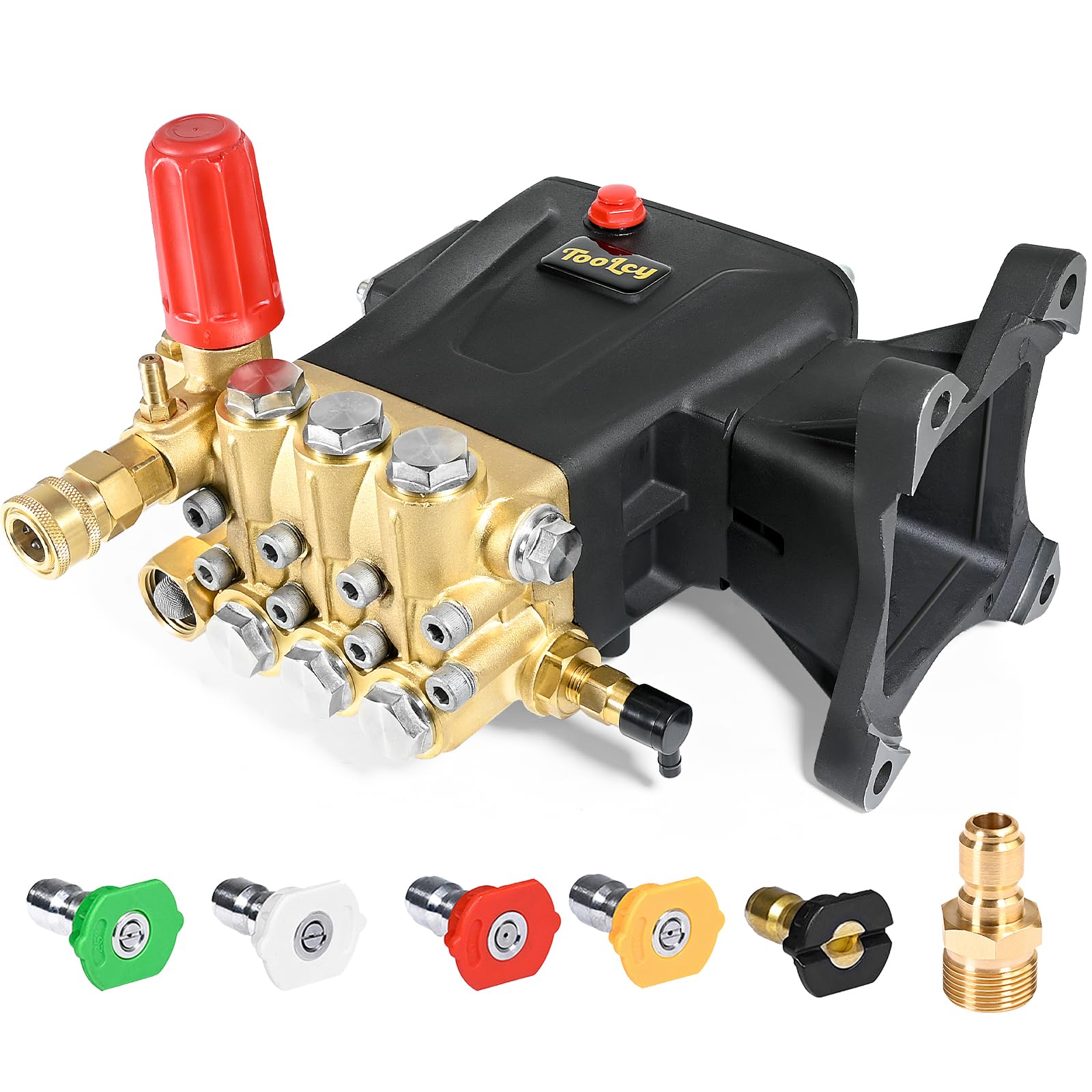 TOOLCY Pressure Washer Pump 3600-4200 PSI Max 4.4 GPM, 1 inch Shaft Horizontal Triplex Plunger Power Washer Pump Replacement, Direct Drive, with Unloader, 5 Nozzle Tips, 3/8" QC to M22-14mm Adapter