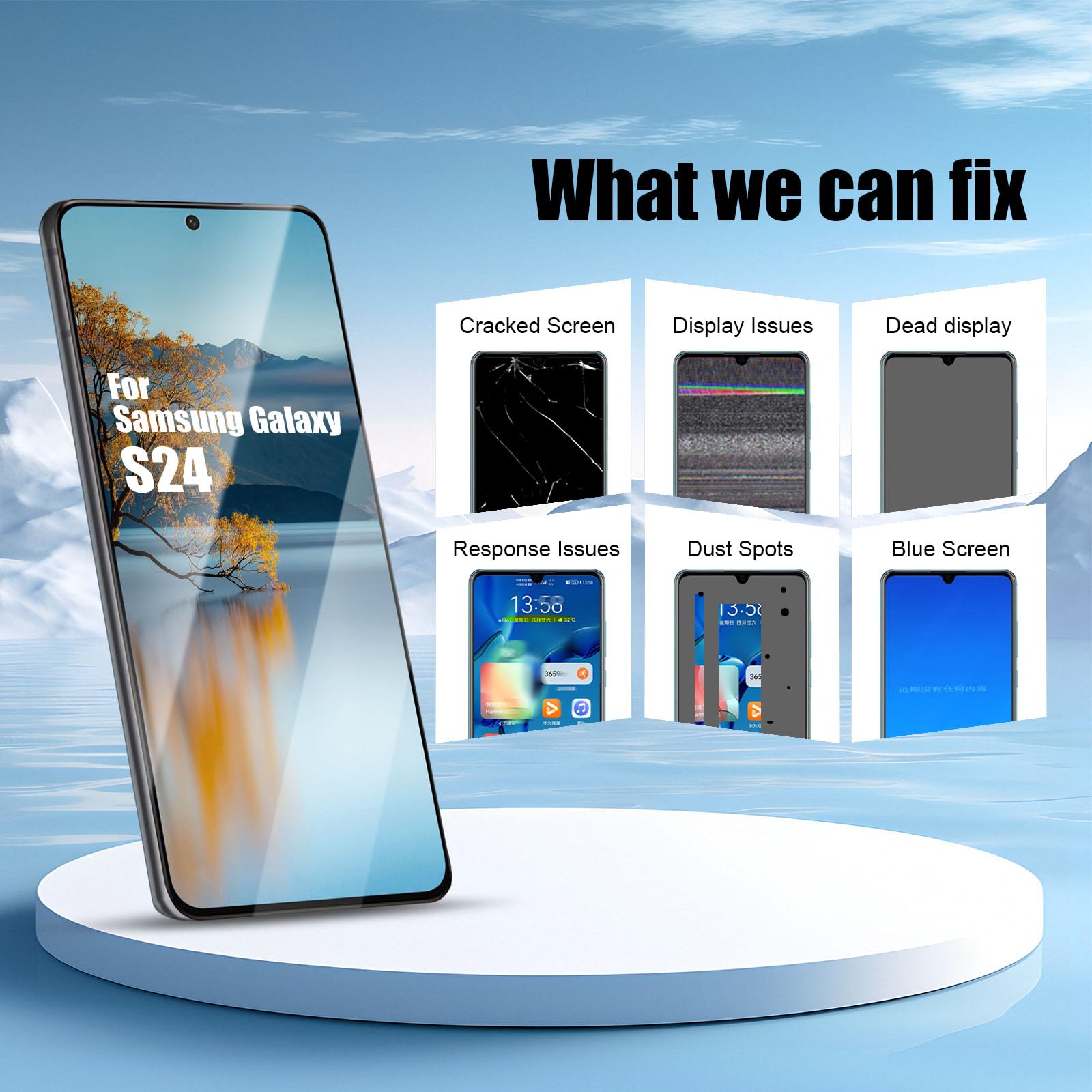 DTD Pantalla para Samsung Galaxy S24 5G LCD SM-S921B, SM-S921B/DS, Montaje con Herramientas (Negro con Marco, sin reconocimiento de Huellas Dactilares)