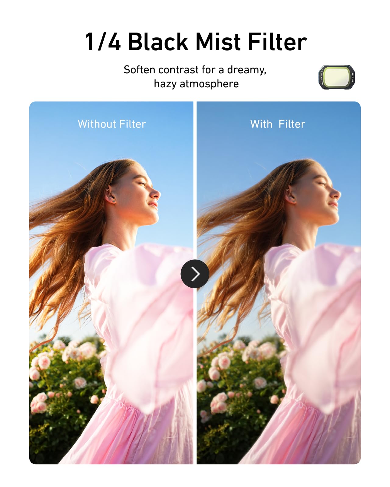 TELESIN Magnetisches Filter-Set für DJI Osmo Pocket 4/3 & Xtra Muse – 0,72x Weitwinkelobjektiv für erweitertes Sichtfeld, VND 2–32 ND, CPL, Black Diffusion 1/4, Aufsteck-Objektivfilter