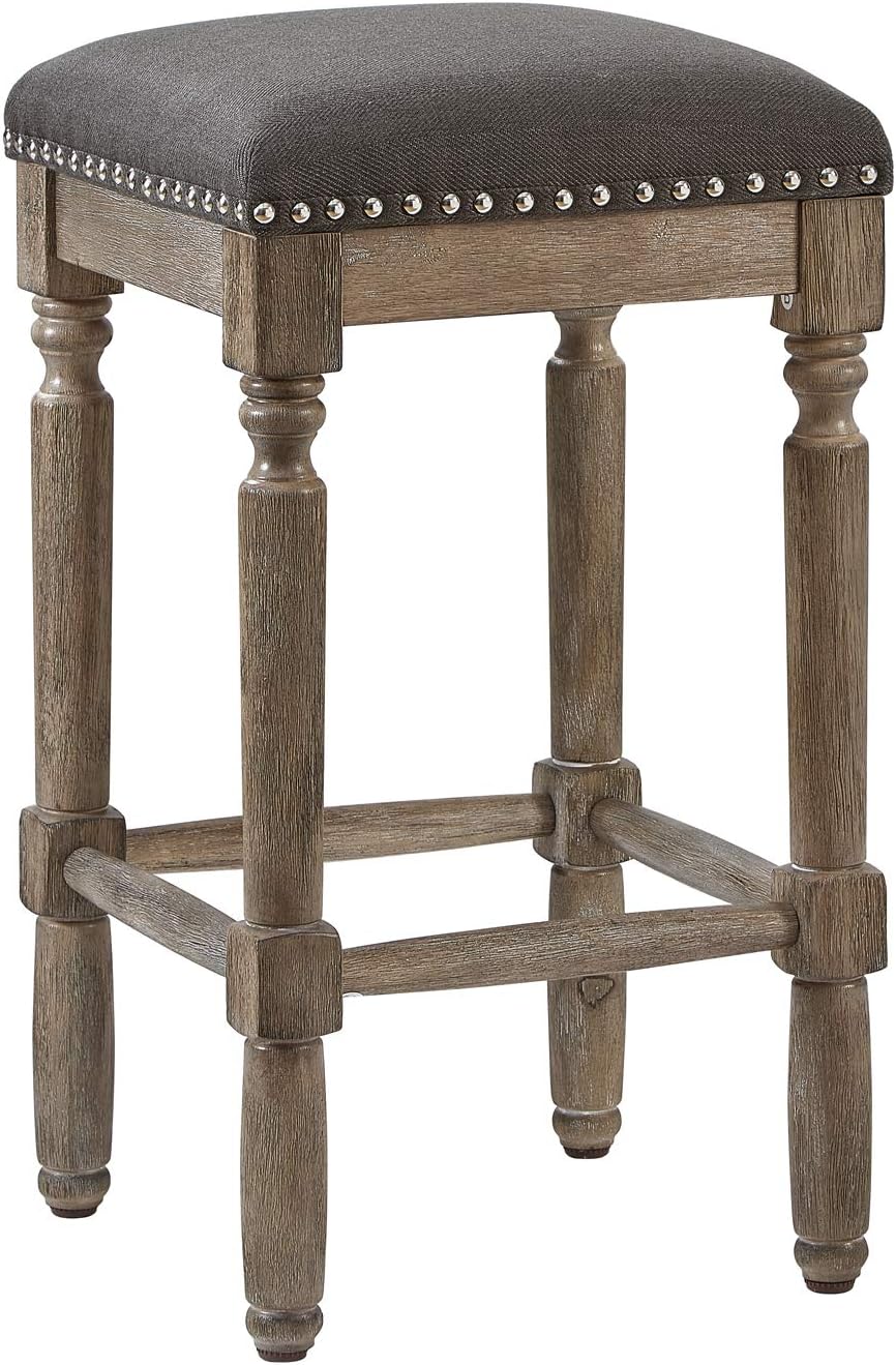 Ball& Cast Counter Height Barstool Upholstered Grey Fabric Counter Stool Weathered Oak Finish 2-Pack 26" H: Furniture & Decor