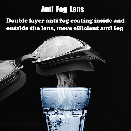 Miniatura 3 de ESAVIA Gafas de natación miopes -2.0D a -8.0D, gafas de natación antiniebla miopes con lente transparente, protección UV sin fugas