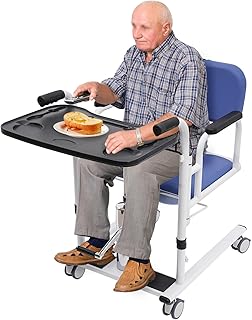Elevador de pacientes hidráulico para el hogar, con orinal portátil, altura ajustable, silla de transferencia hidráulica para personas mayores, con orinal portátil, 150 kg, color azul