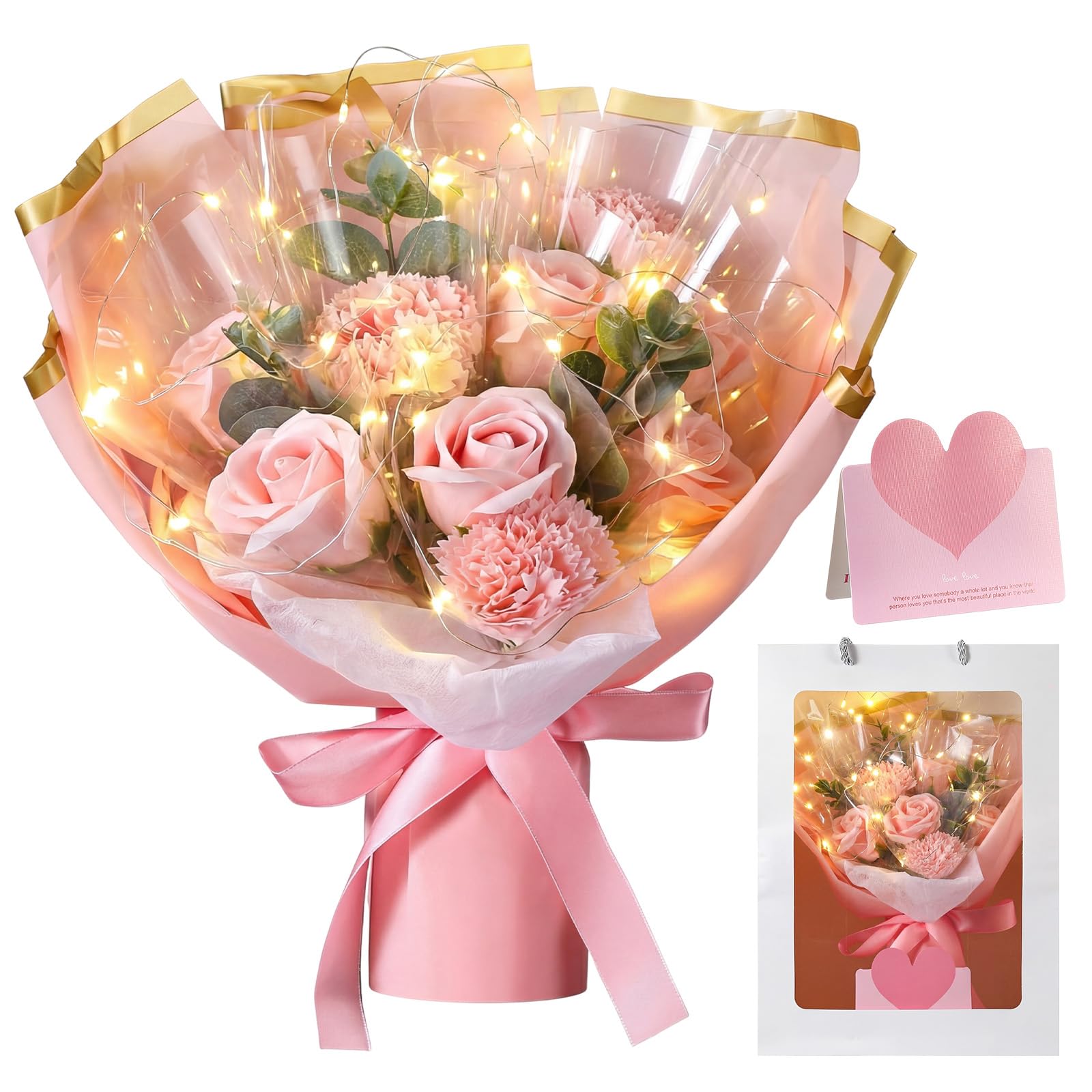 Thiccywoov Kit de ramo de flores para el día de la madre para ella 2026, ramos de flores artificiales, ramo de rosas con bolsa para cumpleaños, regalo de aniversario para esposa, abuela