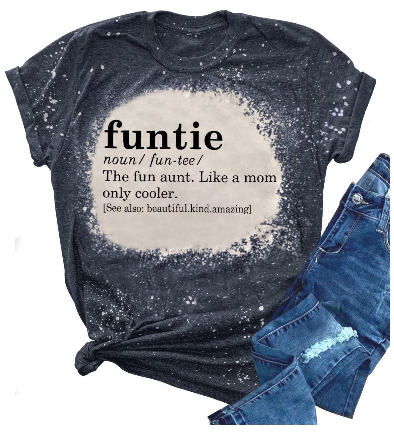 LOTUCYWomen Funtie Definition Aunt T Shirts Auntie Like A Mom Tee Shirts Novelty Mother Day Funny Gift Tee Tops