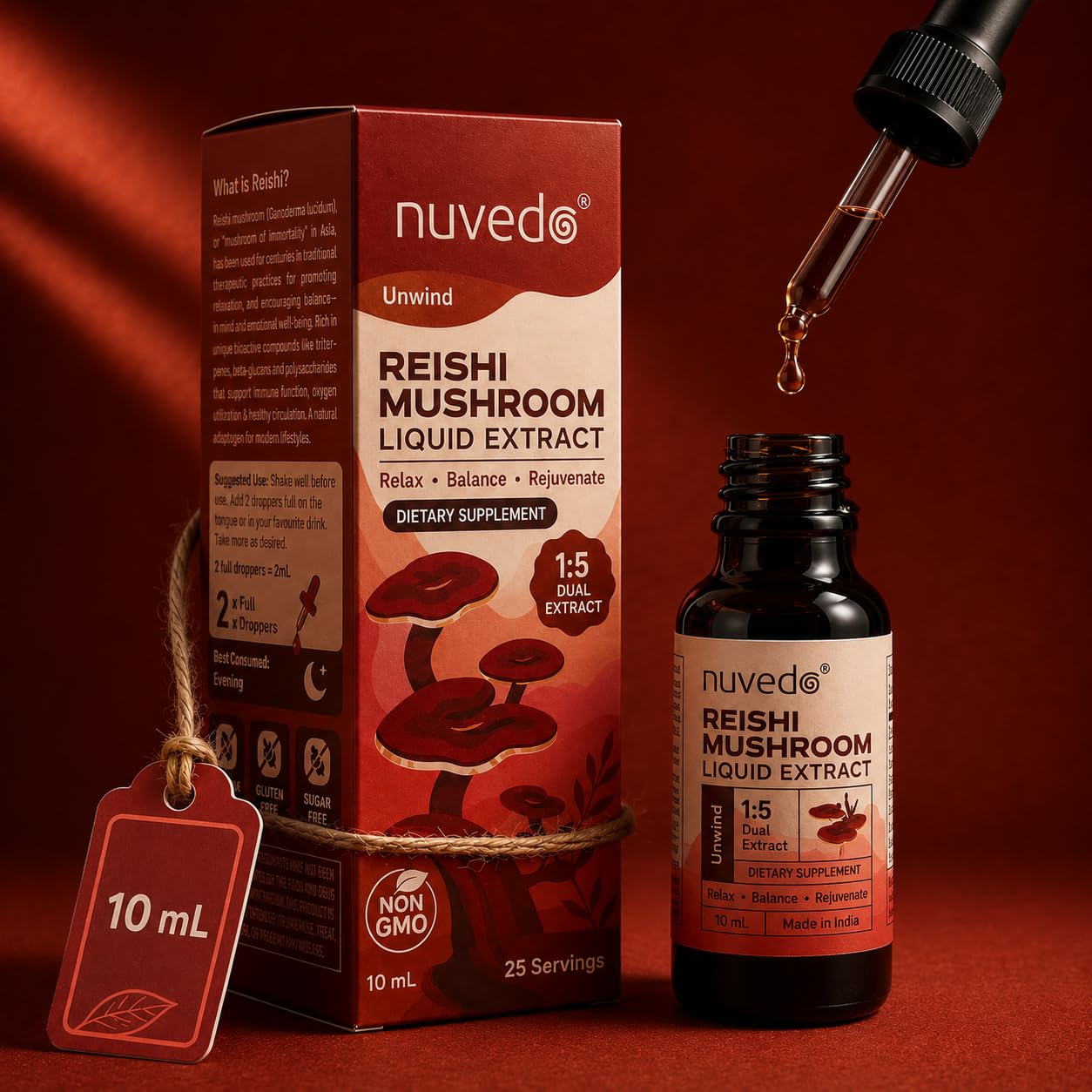 Nuvedo Reishi Mushroom Liquid Extract | 10 mL | 1:5 Dual Extract | Alcohol Free, 100% Fruiting Body Extract | Herbal Supplement | For Sleep & Immune Support, Relaxation | As Seen on Shark Tank-image-39