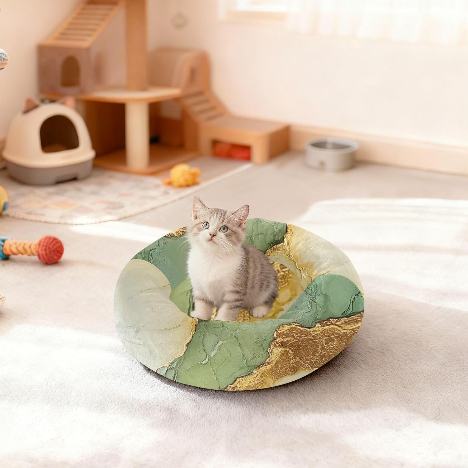 Marble Sage Green Yellow Pet Dog Beds Anti-Slip Dog Pillow Bed for Small Size Pets Supplies M
