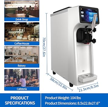 XPW Commercial Ice Cream Machine - 1000W 110V Single Flavor Soft Serve Ice Cream Maker Machine 2.7 to 4 Gal/H Touch LCD display & Auto Clean Soft Serve Maker Perfect for Bars Restaurants - White