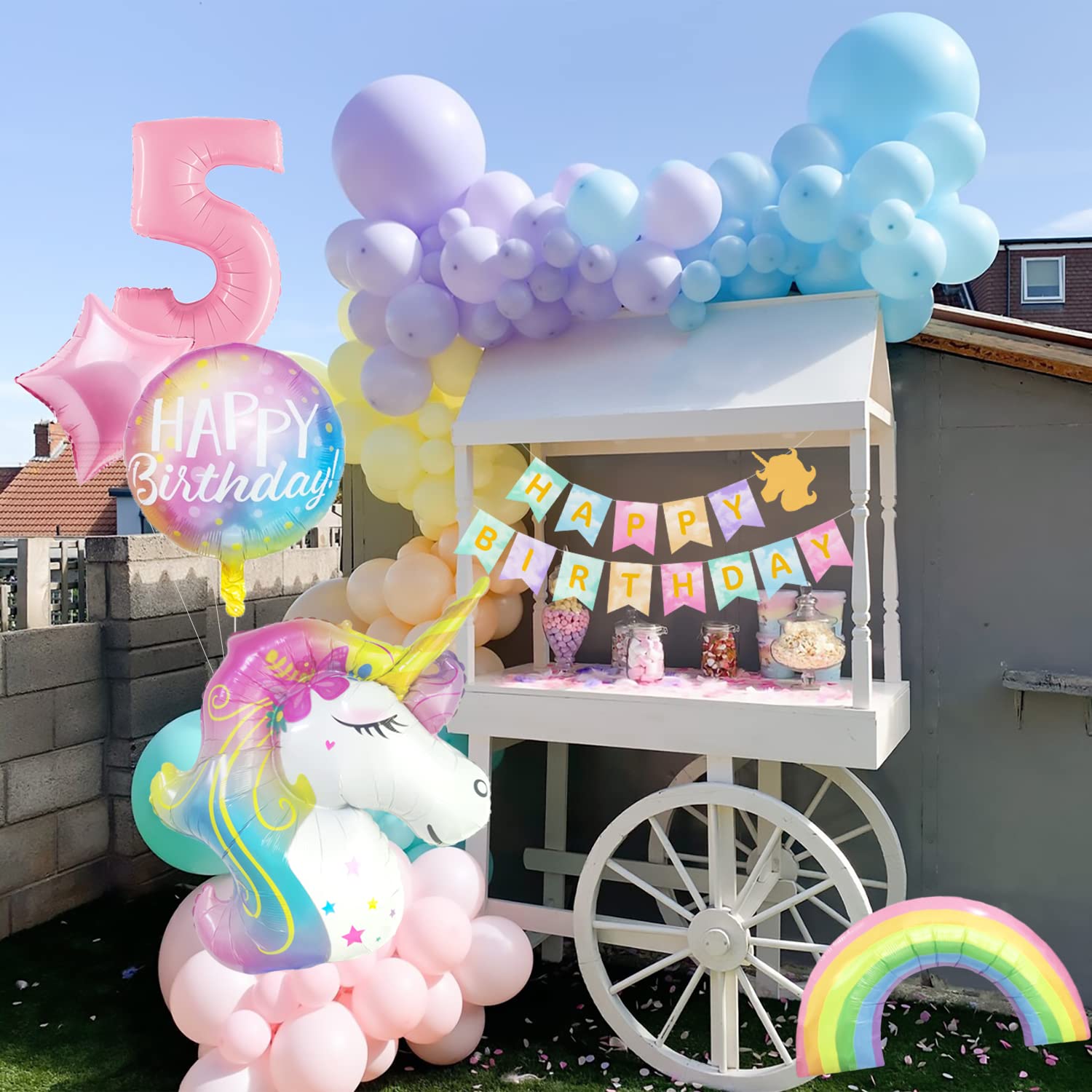 Set Decorazione Compleanno Bambina Decorazioni Torta Unicorno Compleanno - Cake Topper Arcobaleno Per Feste Bambine Decorazione Torta Arcobaleno - 2