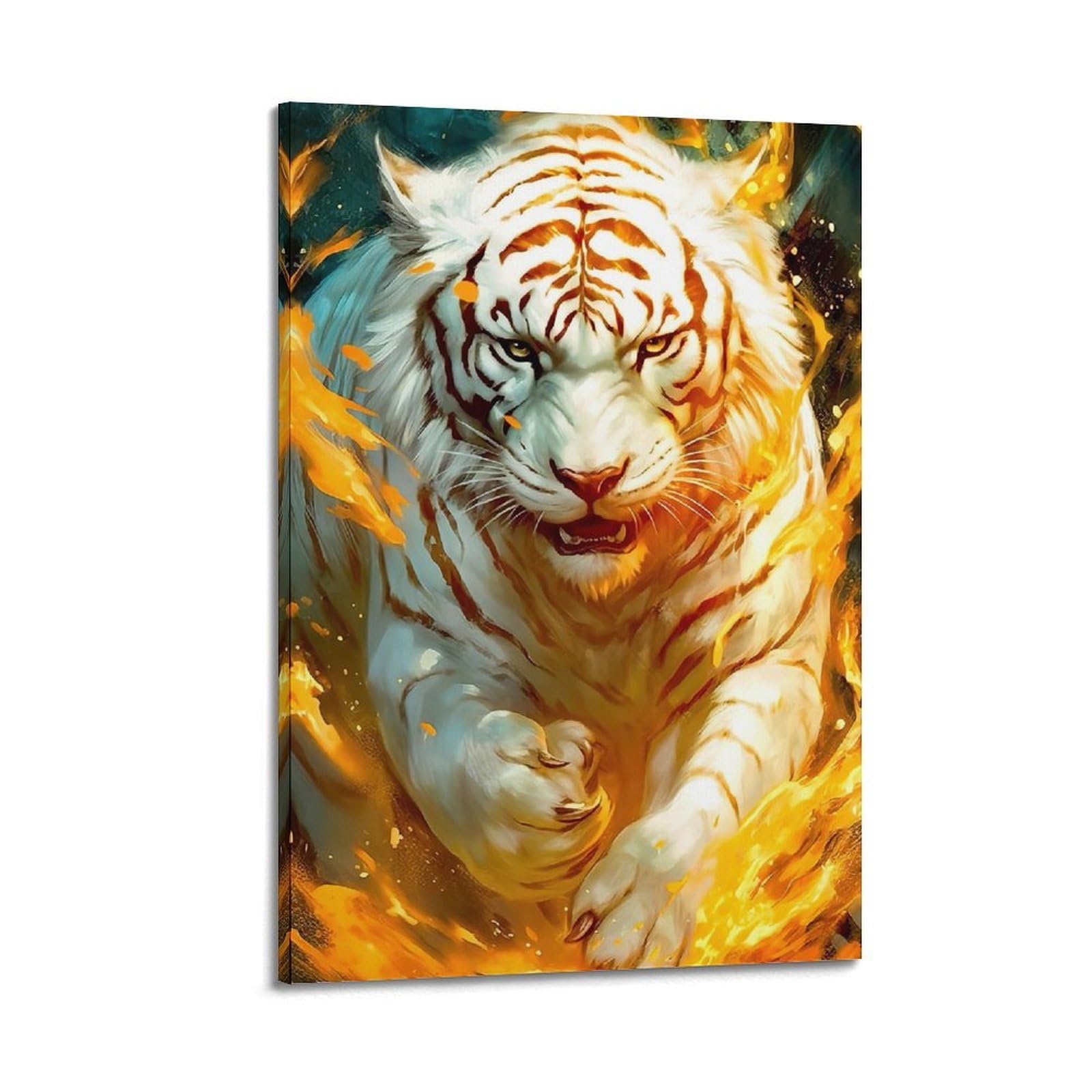 Lvalogy Animal Poster A Fierce Tiger in Flames Art Poster