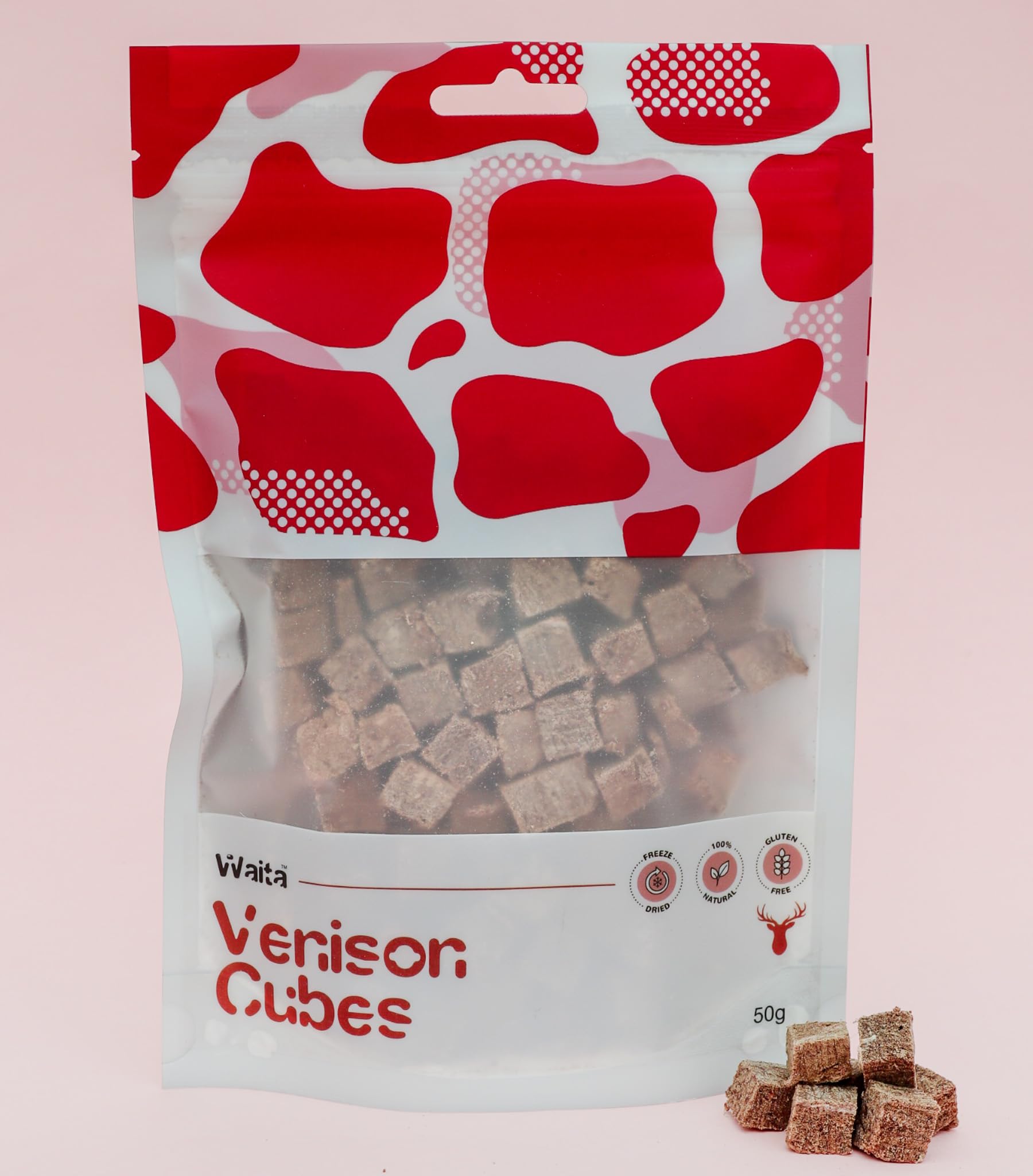 Waita Freeze Dried Venison Cubes Dog Treats & Cat Treats 50g | 100% Venison | High Protein Natural Treats | Grain Free | Single Ingredient Training Rewards