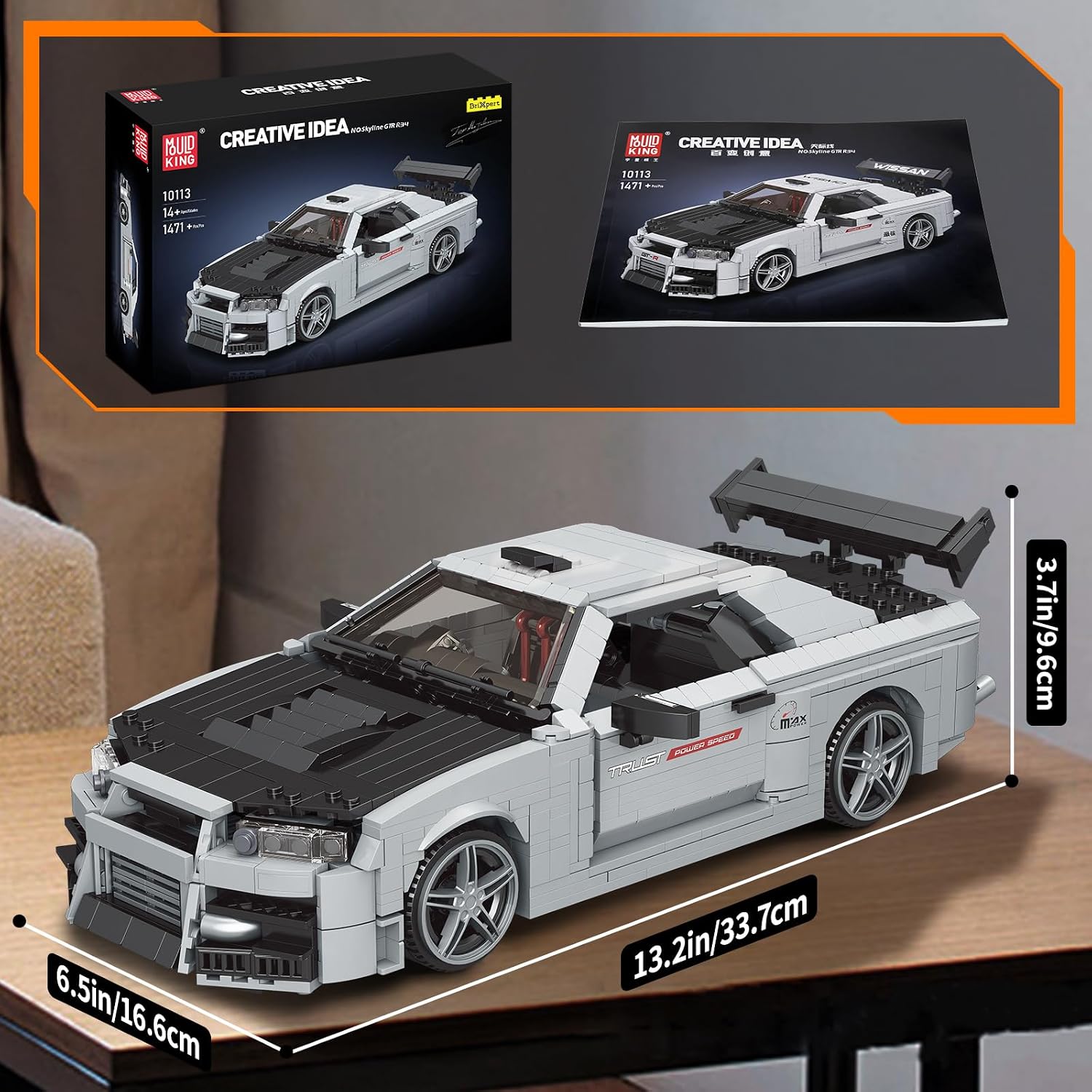 Mould King 10113 MOC Supercar Kit Racing Technical Block Kit Collectible Model Supercar Building Set,Race Cars Building Sets for Adults (1471+Bricks)