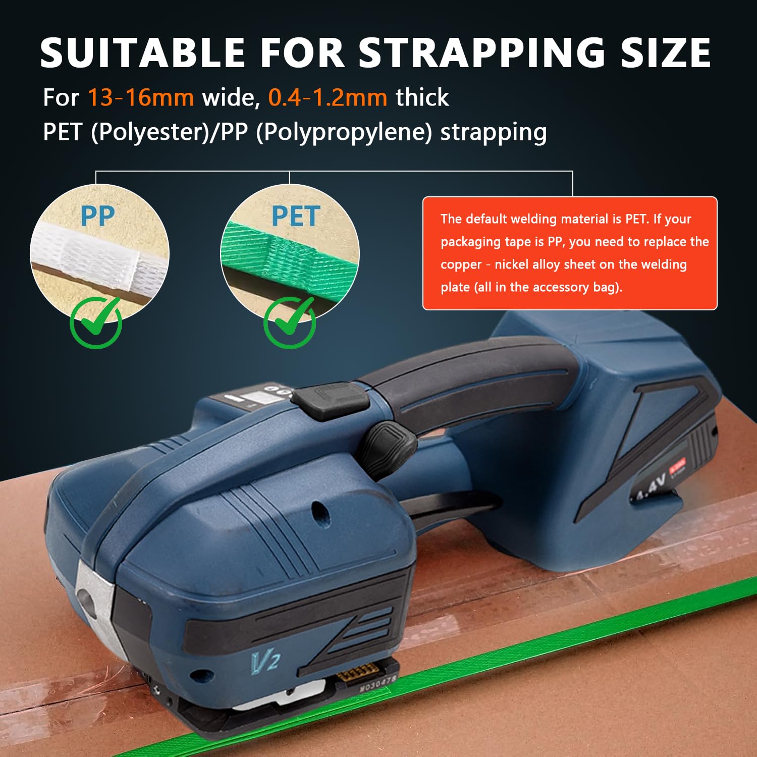 Flejadora eléctrica con pantalla LCD, 2 baterías de 4000 mAh, flejado automático, herramienta de flejado eléctrico portátil para cintas de polipropileno PET de 13-16 mm, fuerza de tracción 900-3200N
