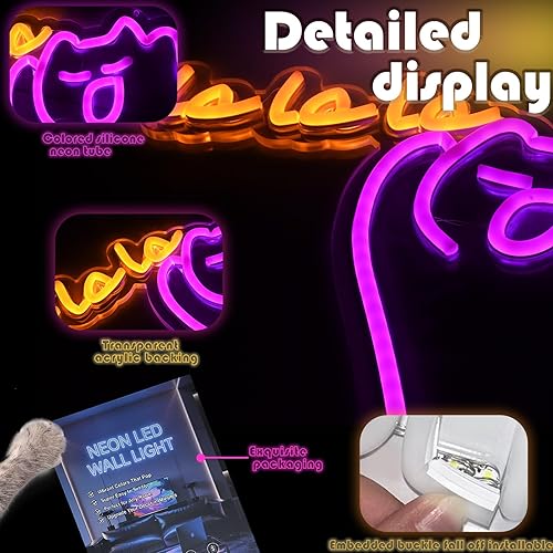 Miniatura 6 de Letrero de neón para fiesta con gato  Divertida luz de neón regulable con cóctel y gato que sostiene cerveza, decoración de pared de neón para bar,