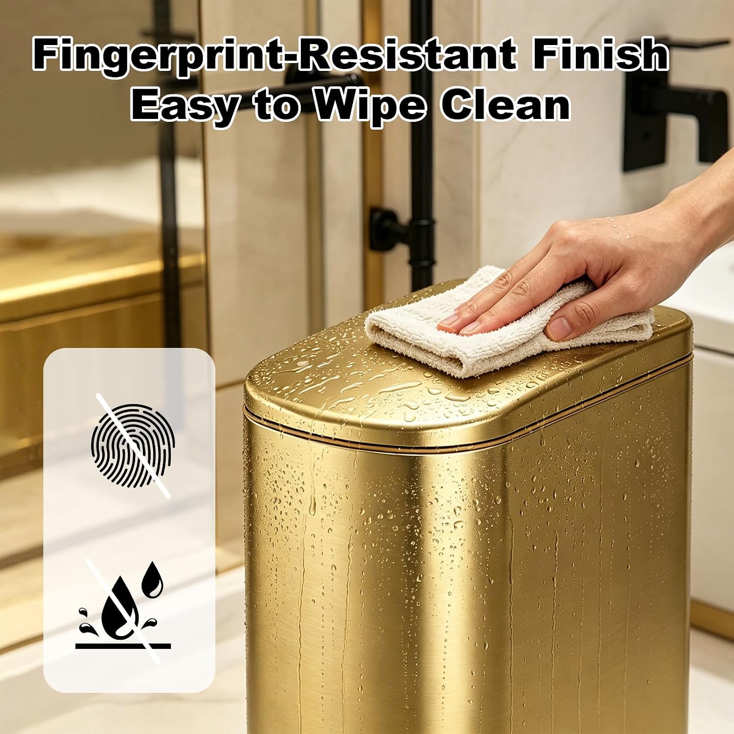 SYNCVIBE Bathroom Trash Can with Soft-Close Lid 3.5 Gallon Stainless Steel Garbage Can with Removable Inner Bucket Slim Trash Bins for Bedroom, Office(Gold)