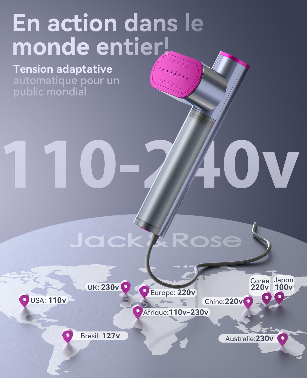 Défroisseur vapeur de voyage, utilisation mondiale(100-240V), 1000W, 22g/min de vapeur Fer à Repasser Vertical, Grand réservoir d'eau de 150 ml, 2 en 1 Steamer Chauffage rapide en 15s pour voyage