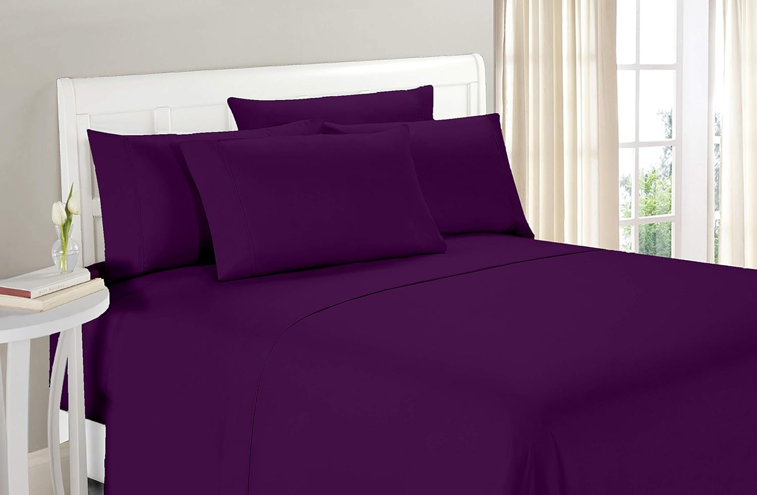 100% Organic Cotton 1200 Thread Count Queen(60"x80") Purple Sheet Set | Sateen Weave |Hotel Luxury Bedding 4 Piece Sheet Sets| Breathable & Soft | Fits Upto 18" Deep Pocket Mattress.