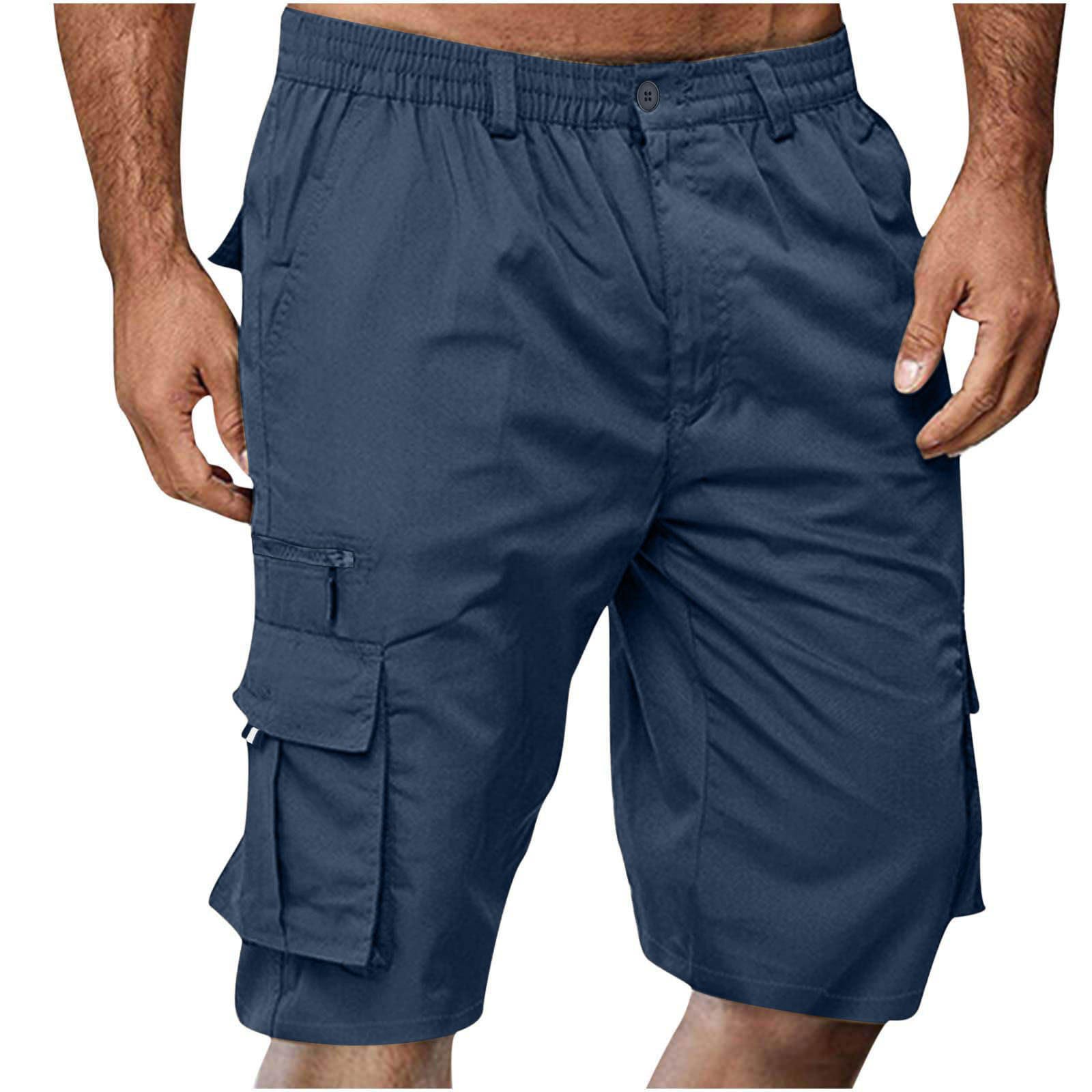 Dgoopd Mens Elastic Waist Lightweight Cargo Shorts with Pockets Shorts  Cotton 3/4 Loose Fit Below Knee Capri Cargo Short