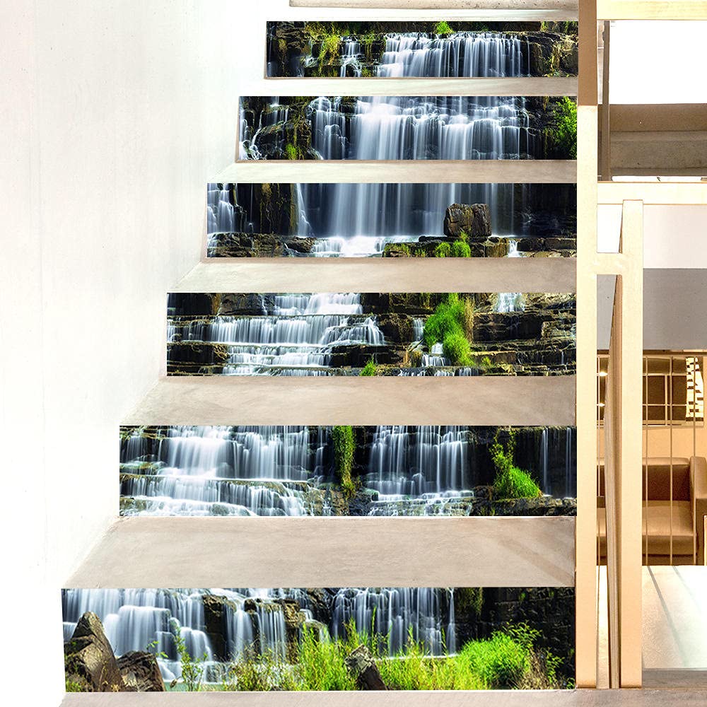 Naklejki Na Schody Mural Samoprzylepneschody Naklejki 3D Wodospad Scenerii Kreatywnych Krok Dekoracji Samoprzylepne Wodoodporne Naklejki Ścienne-13P (18X100Cmx13Pcs)