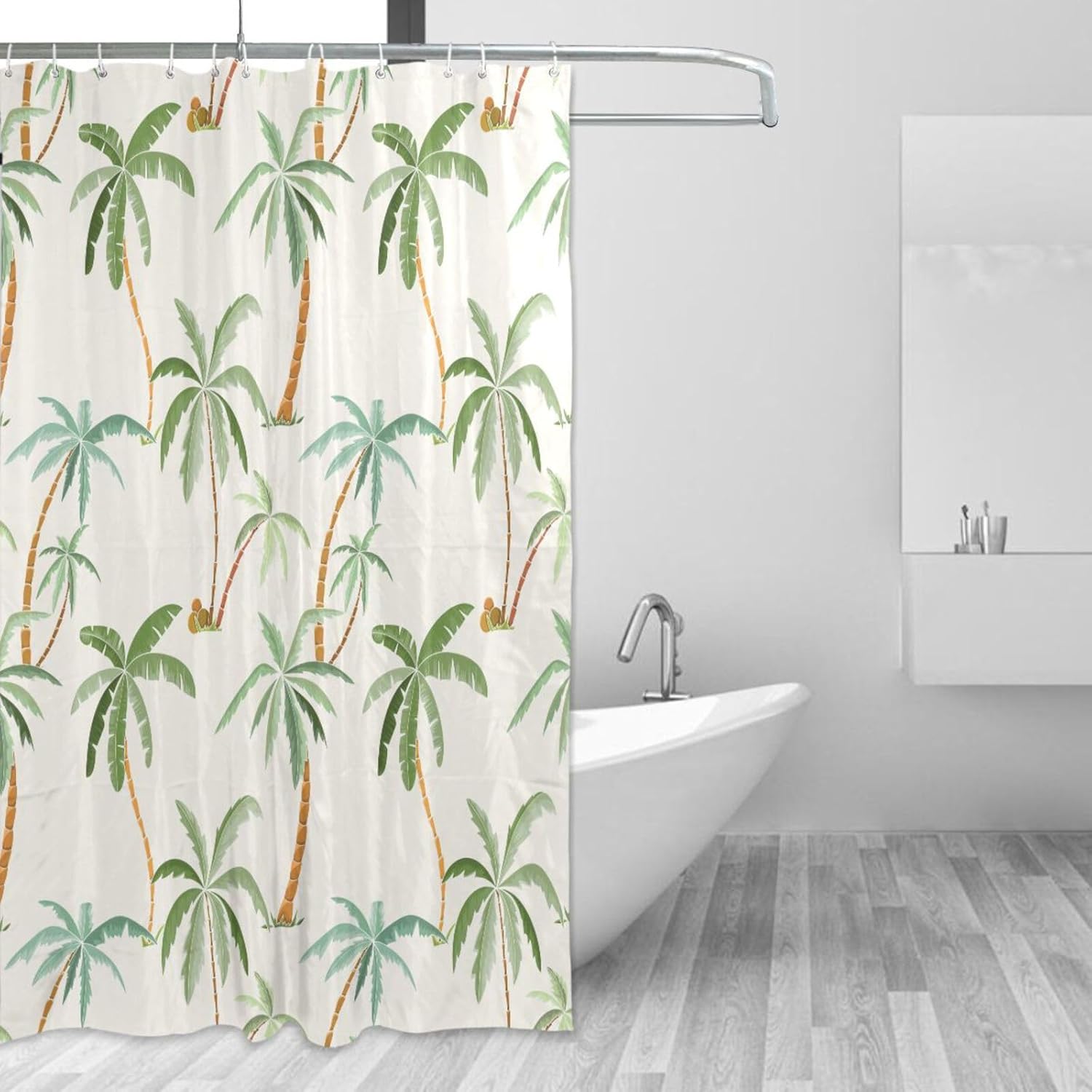 Shower Curtain Palm Trees on Beige Bathroom Decor Waterproof Fabric with Hooks 60x72 Inch
