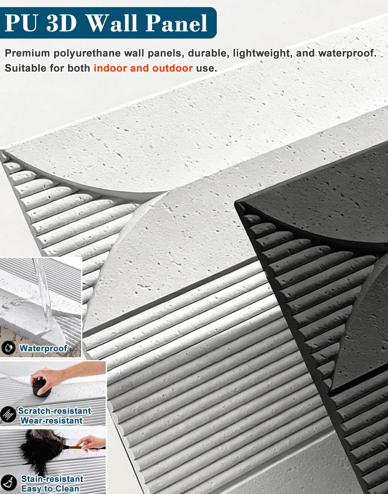 Paneles de Pared con Efecto Piedra, Paneles de Pared geométricos a Rayas 3D Impermeables, Revestimiento Texturizado de PU para decoración Interior/Exterior, Revestimiento de Pared Decorativo