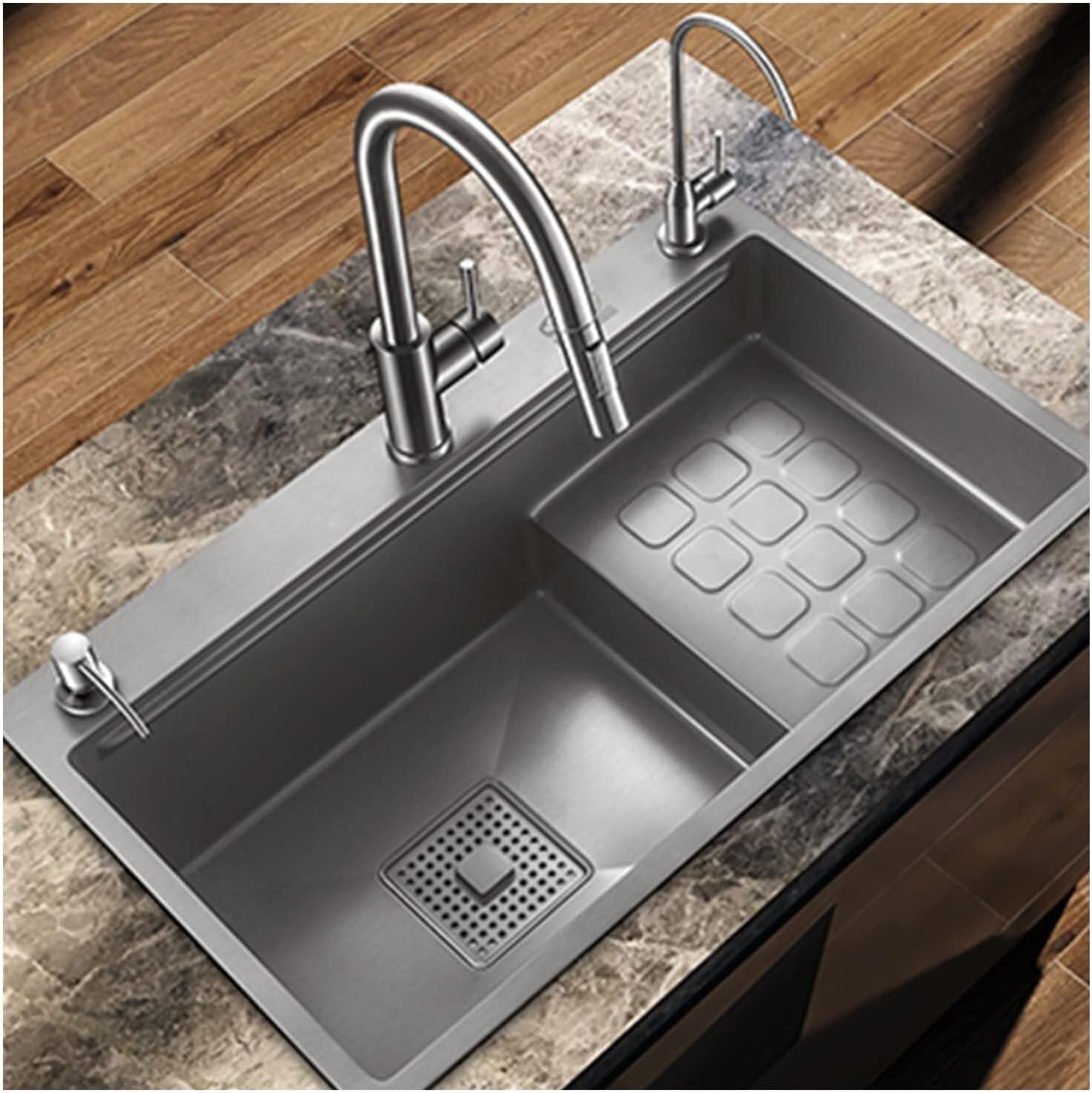 Large Undermount Kitchen Sink - 304 Stainless Steel Workstation Sink with Nanometer Coating, Ultra-Quiet Design, and Complete Drainage,Gray B-78x46cm