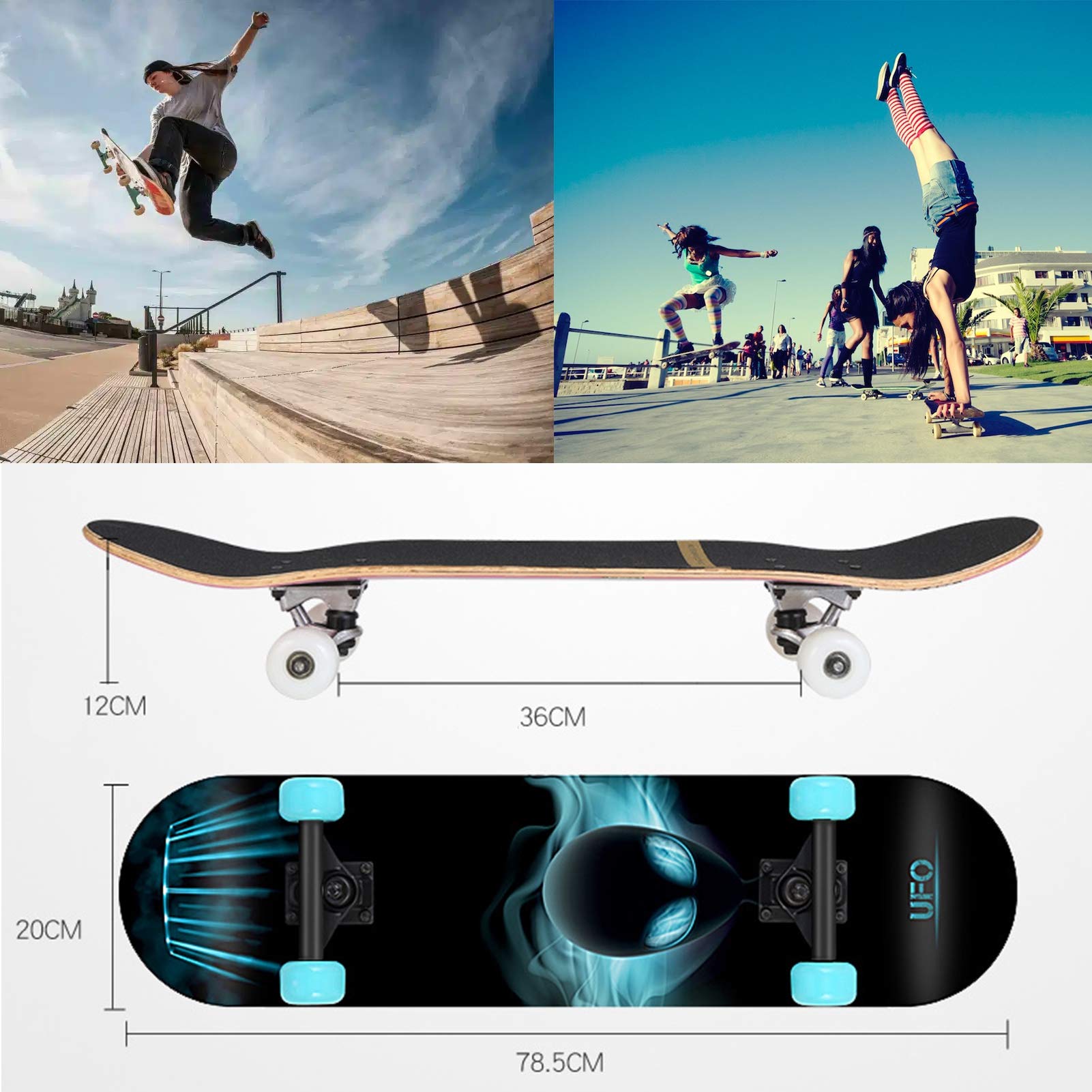 RajoNN Skateboards für Teenager, Standard-Skateboards für Kinder, Jungen, Mädchen, Jugendliche, Anfänger, Starter-Komplett-Skateboards, 31 x 8 Zoll, 7 Schichten Ahorn, Pro Cruiser,