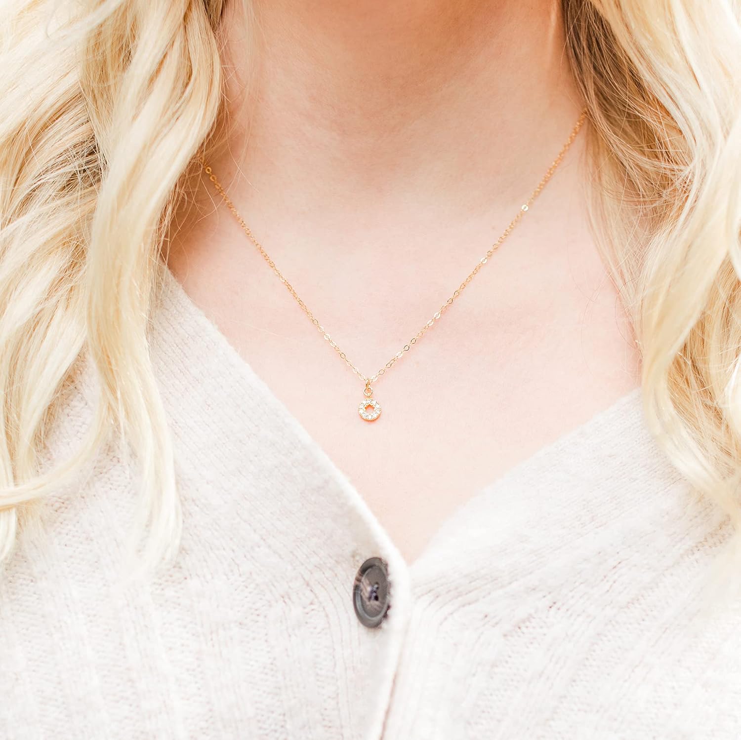 Designed by Stacey Handmade Tiny CZ Circle Necklace, 14KT Gold-Filled Chain, Gold Vermeil Pendant, Layered Jewelry Idea, Gifts for Her, Mother's Day, Birthday, Graduation, 16 to 18" Adjustable Length - Image 2