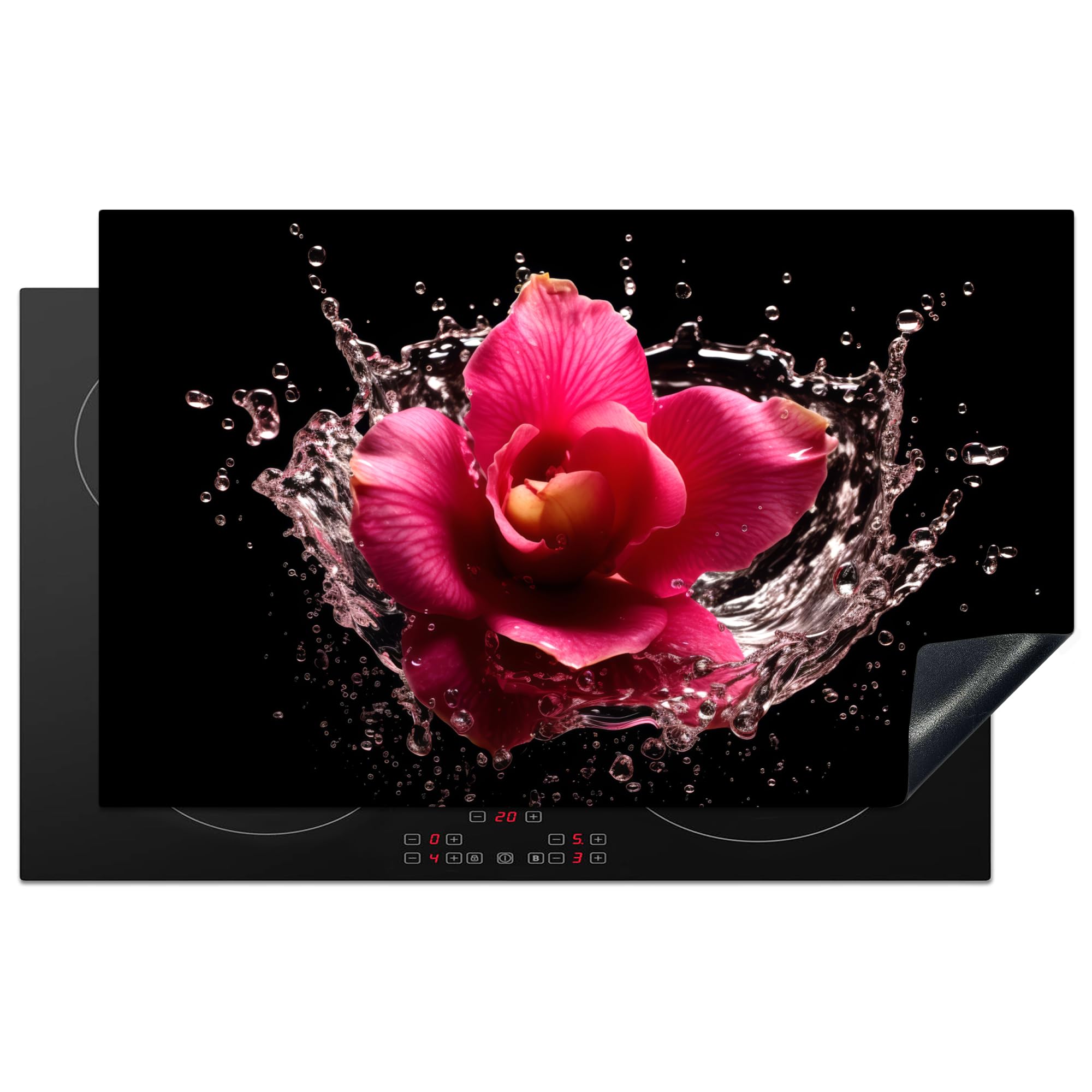 KitchenYeah© Induction Hob Protector Mat 20.3"x32.7" / 83x51.5 cm Cooker Top Protectors Cover Ceramic Covers Electric Hobs Vinyl Flowers - Pink - Water - Black - Botanical - Nature