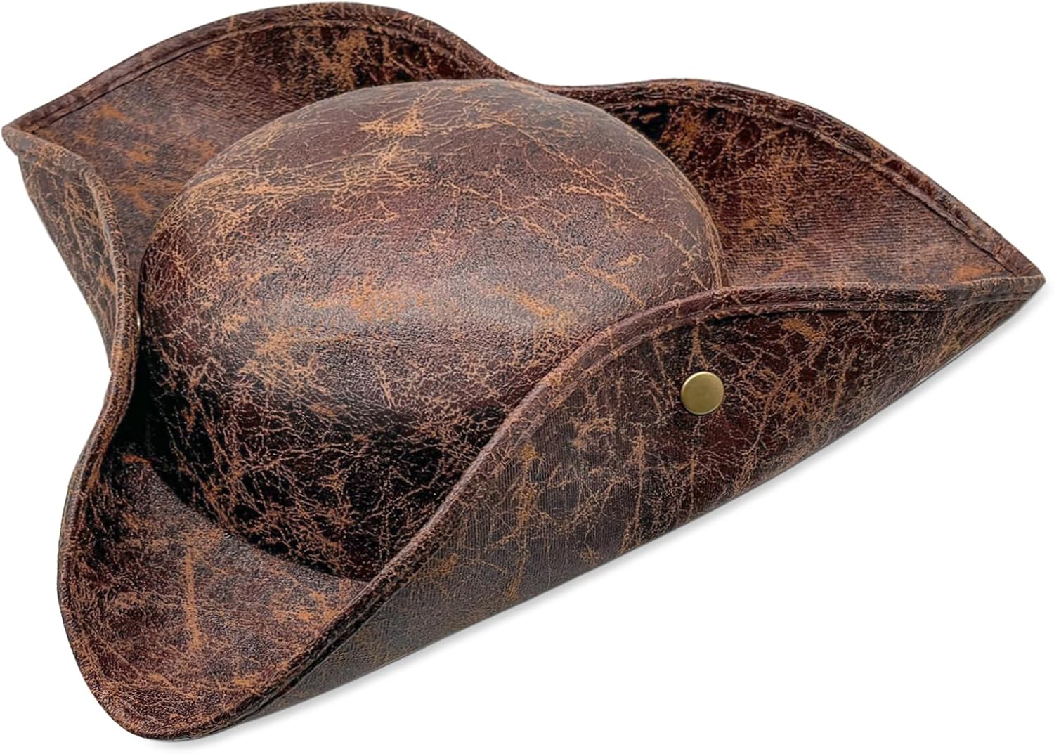 Brown Faux Leather Pirate Hat,Novelty Leather Hat,Tricorn Pirate Hat for Women Men Halloween Costume Cosplay Accessories