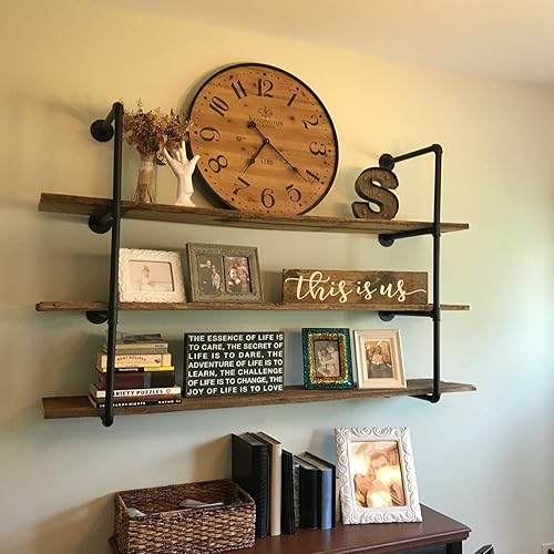 Miniatura 7 de Jolitac Estante de tubo industrial para almacenamiento en el hogar, soporte para colgar en la pared, estante flotante de tubo de hierro retro negro,