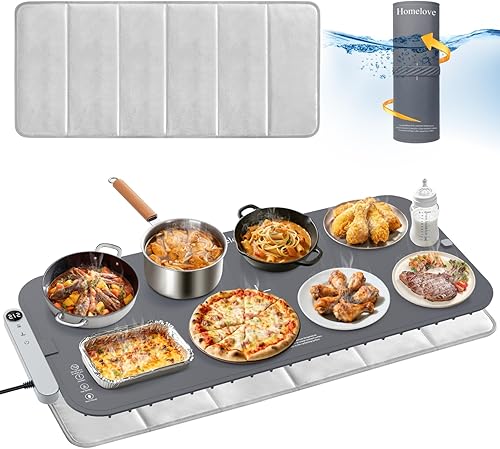 Miniatura 8 de Homelove Tapete de calentamiento de alimentos impermeable  Bandeja de calentamiento eléctrica con 6 niveles de temperatura y ajuste de horas,