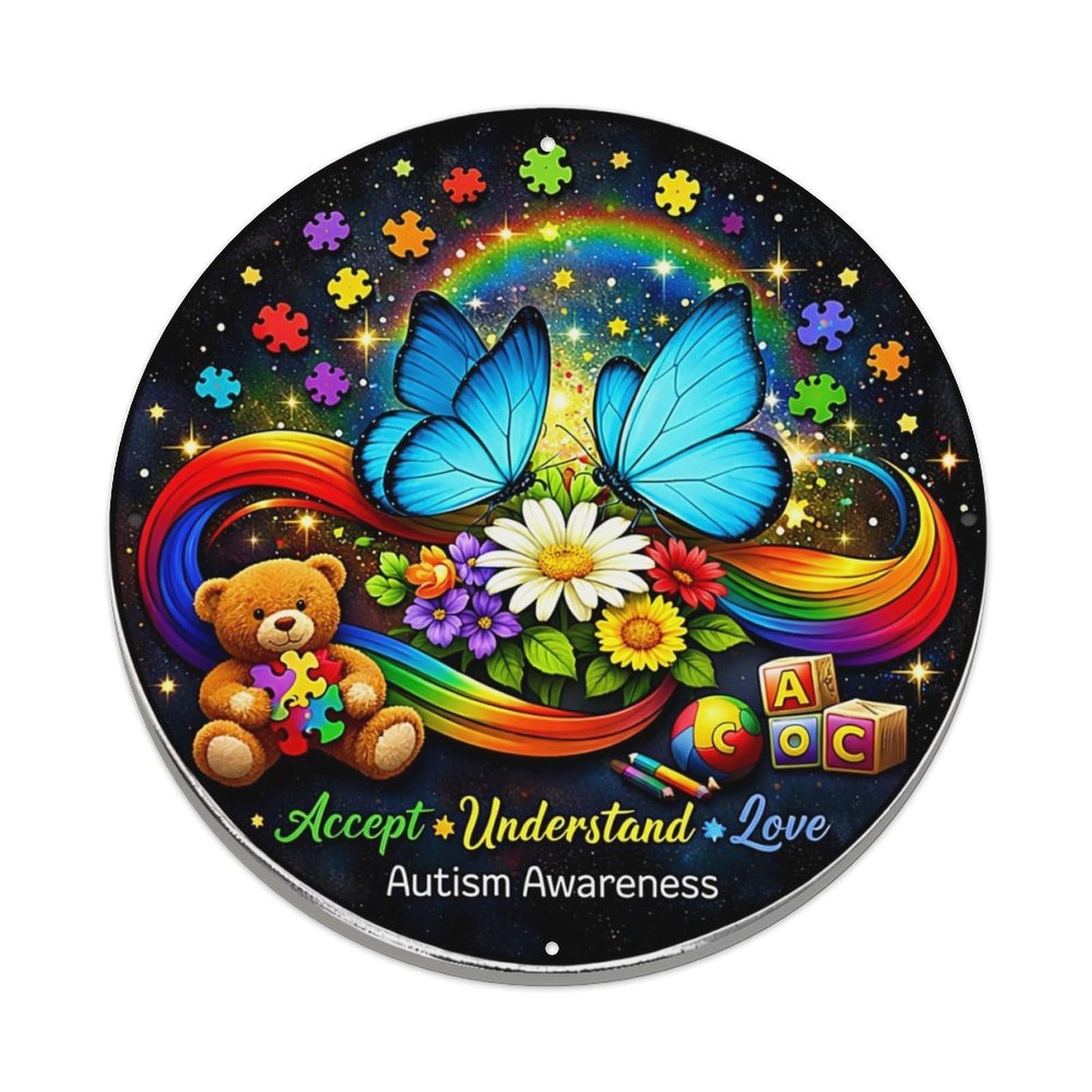Autism Awareness Rainbow Butterfly Design Metal Tin Sign Plaque